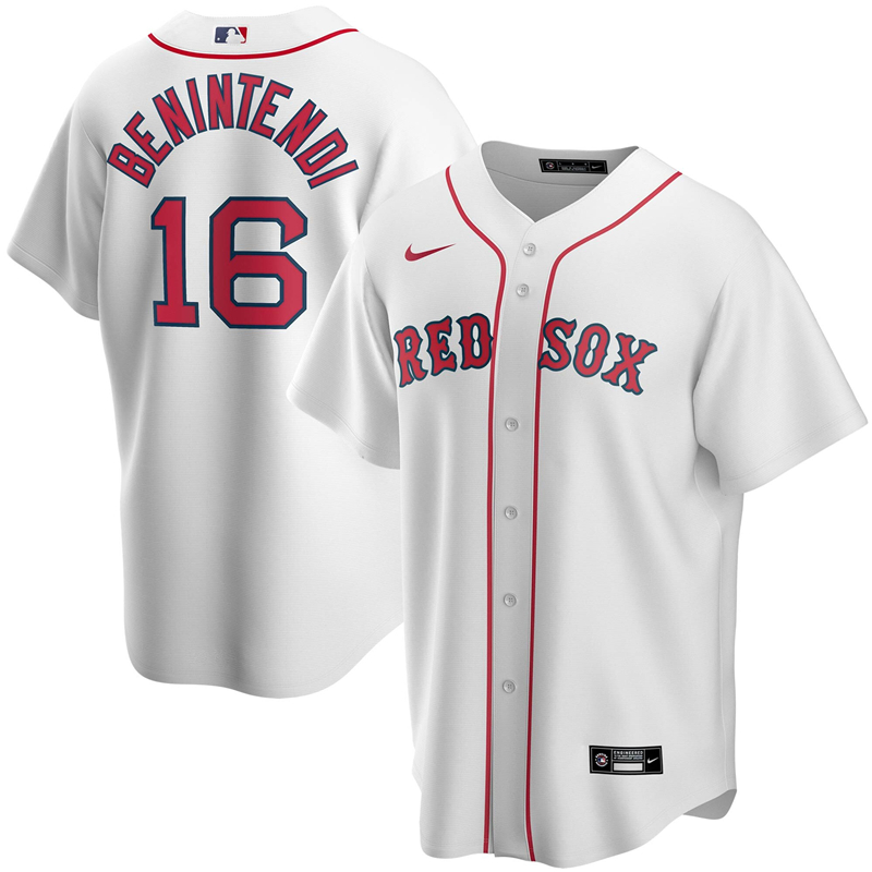 2020 MLB Men Boston Red Sox #16  Andrew Benintendi Nike White Home 2020 Replica Player Jersey 1